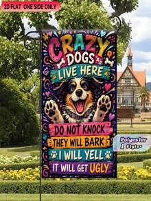 1PC 2D Flat "Beware Of Dog" Garden Flag, Durable Polyester Single-Sided For Yard, Lawn, Patio, Home, Beach, Summer Holiday Outdoor Decor, No Pole Included - multicolor - View 1