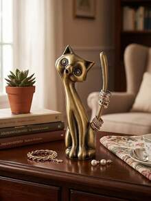 Cat Ring Holder, Zinc Alloy Glossy Three Dimensional Retro Statuette, Vintage Antique Jewelry Organizer Storage For Dresser Vanity Decor - multicolor - View 2