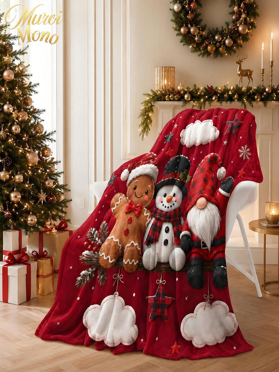 Muroi Mono 1 buah Selimut Bermotif Natal, Terbuat dari Bahan Flanel, Lembut dan Nyaman. Cocok untuk Tempat Tidur, Ruang Tamu, dan Sofa. Cocok untuk Semua Musim dan merupakan pilihan yang sangat baik untuk dekorasi sehari-hari, dekorasi rumah, dan hadiah Natal. - Natal - View 1