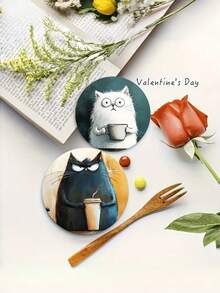 Stylish 4pcs Set Cat Coffee Coasters Absorbent Ceramic Drink Mats Non Slip Kitchen Table Protectors Cute Animal Home Office Desk Decor Novelty Gift For Party Housewarming Cat Lovers - Multicolor - View 6