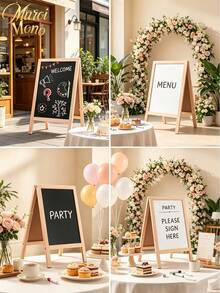 Set Of 1 Blackboard Easel, 19*30 Cm / 25*40 Cm, Double-Sided Blackboard Sign With Eraser, Wooden Tabletop Menu Board, Suitable For Tabletops, Weddings, Restaurants And Home Decor (Black And White) - 1PC - View 2