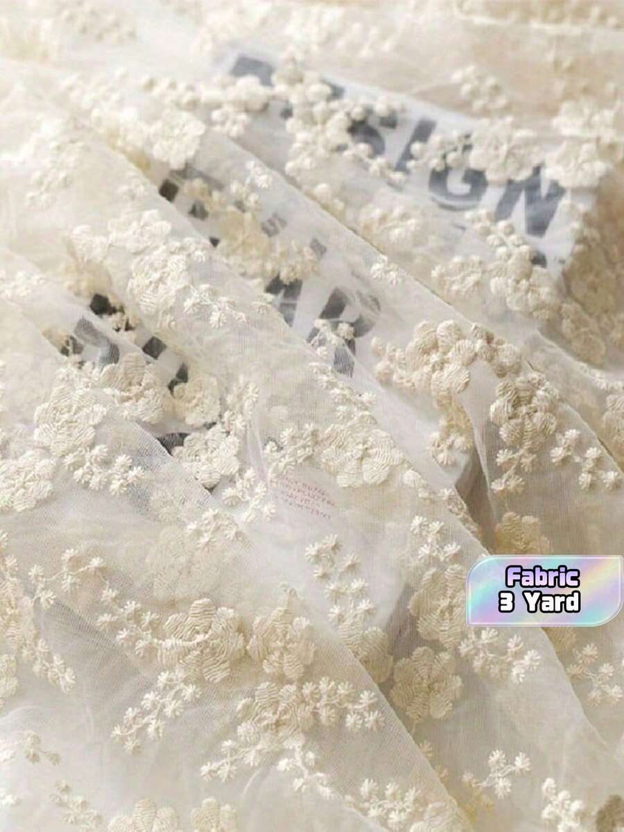 3/5 Yard Soft Tulle, Beige And White Embroidered Mesh Lace Fabric, Suitable For Making Curtains, Tablecloths And Handmade DIY Fabric Sewing Projects - multicolor - View 1