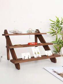 1PC Multi Layer Wooden Display Stand, Vintage Natural Wood Step Shelf Organizer, Earring Ring Jewelry Display Rack, Doll Figurine Storage Shelf, Countertop Multi Purpose Organizer For Home And Shop, Rustic Vanity Dresser Decor, Space Saving - Multicolor - View 3