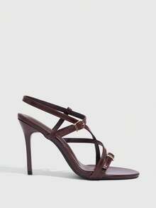 CUCCOO SZL Double Transparent Strap Slim Heel Sandals, Commuter Workplace Model - Brown - View 6