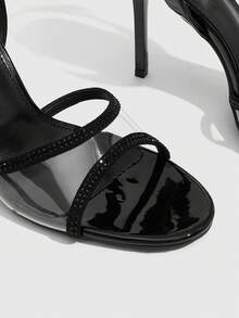 CUCCOO SZL Patent Leather Transparent Splicing Strap Buckle Stiletto Sandals, Commuter Workplace Model - Black - View 11