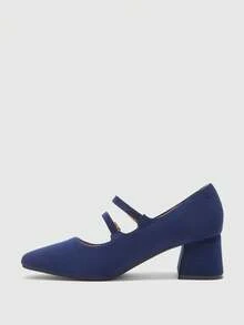 CUCCOO BIZCHIC 簡約女款瑪麗珍休閒通勤粗跟高跟鞋 - 深藍色. - 查看 4