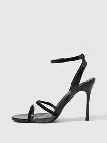 CUCCOO SZL Patent Leather Transparent Splicing Strap Buckle Stiletto Sandals, Commuter Workplace Model - Black - View 10