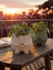 1PC 3D PRINTED CREATIVE HEART SHAPED MULTIFUNCTIONAL CUTE FLOWER POT PLANTER FOR SUCCULENT GREEN PLANTS HOME OFFICE DESK DECORATION GARDEN BALCONY INDOOR GIFT - White - View 4