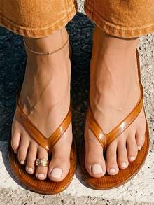 Grefit Spring And Summer New Round Toe Flat Bottom Casual Vacation Simple Transparent Brown Flat Bottom Sandals Slippers Women's Flip-Flops - transparent brown - View 9