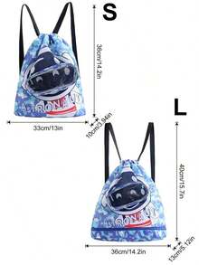 Cartoon Printed Waterproof Drywet Separated Shoulder Backpack, Swimming Bag, Beach Storage Bag, Drawstring Toiletry Bag - Blue - View 6
