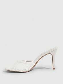 CUCCOO SZL French Mesh Stiletto Sandals, White Open-Toed Fairy Style High-Heeled Half-Tow Women's Shoes - White - View 4