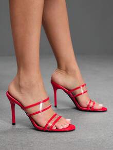 CUCCOO SZL Double Transparent Strap Slim Heel Sandals, Commuter Workplace Model - Red - View 4
