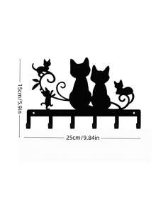 Black Cat Metal Wall Key Holder, Cat Silhouette Wall-Mounted Key Hook Rack, Decorative Metal Key Hanger For Entryway, Living Room, Bedroom, Apartment, Office, Exquisite Home Decor - Black - View 6