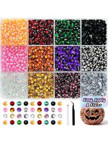 1 Box Seri Halloween Campuran Rhinestone Flatback untuk Dekorasi Casing Ponsel DIY, Perlengkapan Kerajinan Permata Kaca Mengkilap Warna-warni untuk Proyek Tema Halloween, Bling Ponsel, Seni Kuku, dan Scrapbooking - Skema warna Halloween - View 1