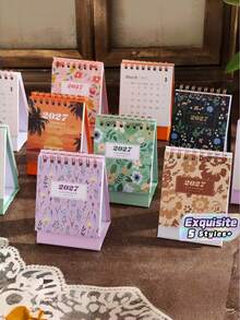 2027 Desk Calendar Spiral Bound Standing Flip Calendar Cute Floral Botanical Design Mini Monthly Planner Aesthetic Desktop Organizer For Home Office Decor - A - View 1