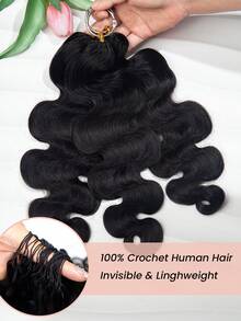 Body Wave Feathered Human Crochet Hair For Braiding Boho Braids 100% Raw Human Hair Extensions Miracle Knots Crochet Human Hair Pre-Separated Crochet Seamless Invisible Human Hair Extensions - Natural Black - View 4