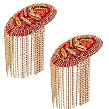 Rhinestone Shoulder Tassel Shoulder Red And Golden Link Chain Epaulet Retro Shoulder Badge Punk Epaulette Shoulder Brooch Pin For Men And Women Cloth Uniform Accessories - multicolor - View 2