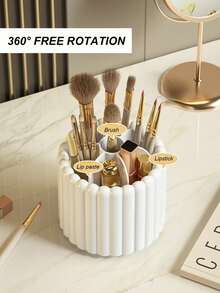 1pc Large Capacity Rotating Makeup Brush Holder Storage Box Multi Functional Space Saving Desktop Cosmetic Organizer Solid Color Cosmetic Storage Case For Vanity Table Bedroom Gift Giveaways Makeup Accessories Display Container - Multicolor - View 6