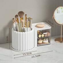 1pc Large Capacity Rotating Makeup Brush Holder Storage Box Multi Functional Space Saving Desktop Cosmetic Organizer Solid Color Cosmetic Storage Case For Vanity Table Bedroom Gift Giveaways Makeup Accessories Display Container - Multicolor - View 2