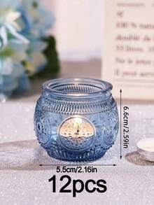 Vintage Blue Glass Candle Holders Set Of 1/6/12 Pieces Wedding Table Decor Boho Tea Party Bridal Shower Favors Rustic Centerpiece Gift For Guest - blue - View 11