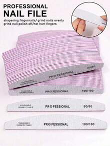 25pcs Crescent-Shaped Professional Nail Files, With 80/80 Grit, 100/180 Grit Nail File Strips - Grey - View 2