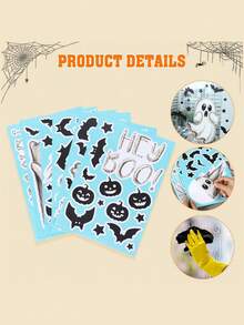 Halloween Static Window Cling Stickers, Skeleton Spider Pumpkin Designs, Reusable Easy Peel & Stick, Perfect For Party, Home, Office, Store Window, Seasonal Decor - Multicolor - View 10