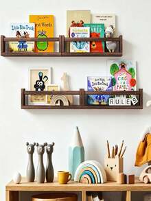 Wooden Wall Bookshelf Storage Rack Student Bedroom Home Bookcase Display Rack Hanging Wall Multi-Purpose Organizer - Multicolor - View 3