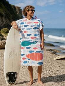 1pc Hooded Surf Changing Robe, Wearable Beach Towel, Quick-Dry Microfiber Wetsuit Changing Towel With Pockets, Suitable For Male And Female Surfers - Multicolor - View 4