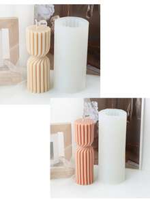 2件組幾何垂直條紋雙縫線棒狀蠟燭模具－新式手工香氛蠟燭擴香與石膏裝飾矽膠模具 - 白色 - 查看 4
