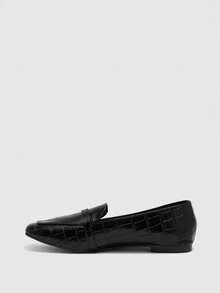 CUCCOO BIZCHIC Women Shoes Square Toe Flat Bottom Black Embossed Simple Metal Buckle Women's Flat Bottom Shoes Light And Comfortable Daily Commuting Casual Fall Shoes - Black - View 5