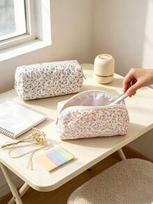 1pc Floral Pencil Case, Large Capacity Soft Pencil Pouch, Suitable For Students And Women, Multi-Functional Pen Storage Bag, Essential For School And Travel, Desktop Stationery Organizer, Classroom Bedroom Office Accessory - Multicolor - View 9