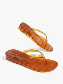 Grefit Spring And Summer New Round Toe Flat Bottom Casual Vacation Simple Transparent Brown Flat Bottom Sandals Slippers Women's Flip-Flops - transparent brown - View 5