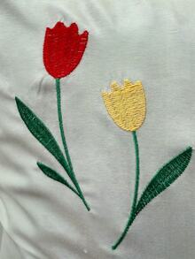 Cirelle 2pcs Embroidered Tulip Pillowcases, Ultra Soft Polyester Pillow Covers With Floral Embroidery, Sage Green Botanical Pillow Shams For Bedroom Decor, Envelope Closure (No Insert) - Light green - View 3