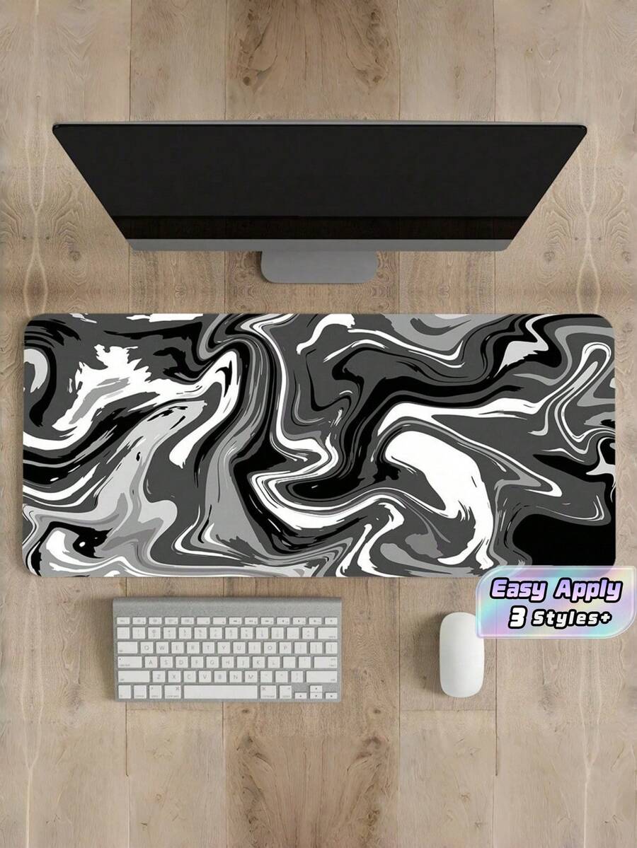 1PC Extended Non Slip Rubber Base Smooth Cloth Surface Black Fluid Abstract Swirl Artistic Pattern Gaming Mouse Pad Large Computer Desk Mat Keyboard Pad Office Home Workstation Protector Laptop Accessory Gift For Gamers Friends Esports - View 1
