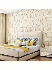 1 Roll Of Modern 3D Water Ripple Self-Adhesive Wallpaper RollBeige Curved Vinyl Easy To Tear Adhesive Sticker Suitable For Living Room Kitchen Bedroom Dormitory Decoration And Furniture Renovation Home Decoration - Beige - View 3