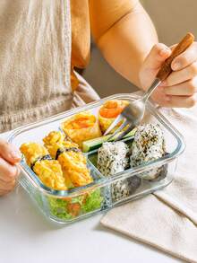 Haus Hana Madebyblanc 1pc Microwave Can Heat Glass Lunch Boxes For Office Workers, Lunch Boxes For Refrigerators, And Large Capacity Fresh-Keeping Bowls With Rice And Meal Boxes,Kitchen,Christmas Gift - transparent color - View 4
