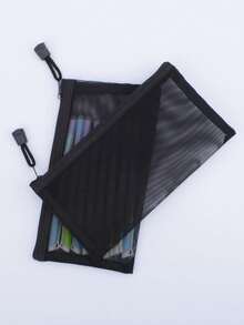 1/2/5pcs Simple Black Mesh Pencil Case Stationery,Pencil Pouch,School Bag - multicolor - View 5