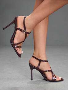 CUCCOO SZL Double Transparent Strap Slim Heel Sandals, Commuter Workplace Model - Brown - View 3