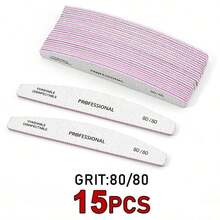 25pcs Crescent-Shaped Professional Nail Files, With 80/80 Grit, 100/180 Grit Nail File Strips - Grey - View 11