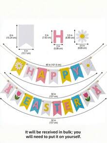 Set 2 Buah Banner Felt Paskah, Dekorasi Pesta Musim Semi Berwarna-warni dengan Kelinci, Tulip, dan Daisy, Tahan Lama dan Dapat Digunakan Kembali, Sempurna untuk Dalam dan Luar Ruangan, Perapian, Meja, Taman, Piknik, dan Perayaan Meriah - MultiWarna - View 6