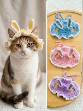 PETSIN 1PC Funny Ear Shaped Pet Sun Hat Outdoor Breathable Knit Headwear