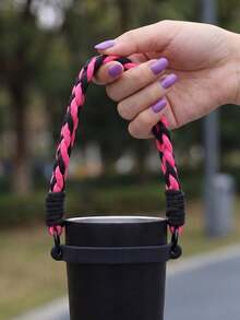 1Pc Double‑Layer Portable Handle Strap, Color‑Block Water Bottle Lanyard Accessory, Bottle Decor Ornament Fit For 20‑40oz Tumbler, For Gym, Camping And Outdoor Activities Use - Multicolor - View 4