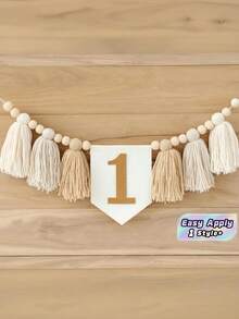 1PC First Birthday High Chair Banner Tassel Flower Garland Boho Style Party Decor Khaki Blue Gray Green Brown Wild Tassel Garland - View 1