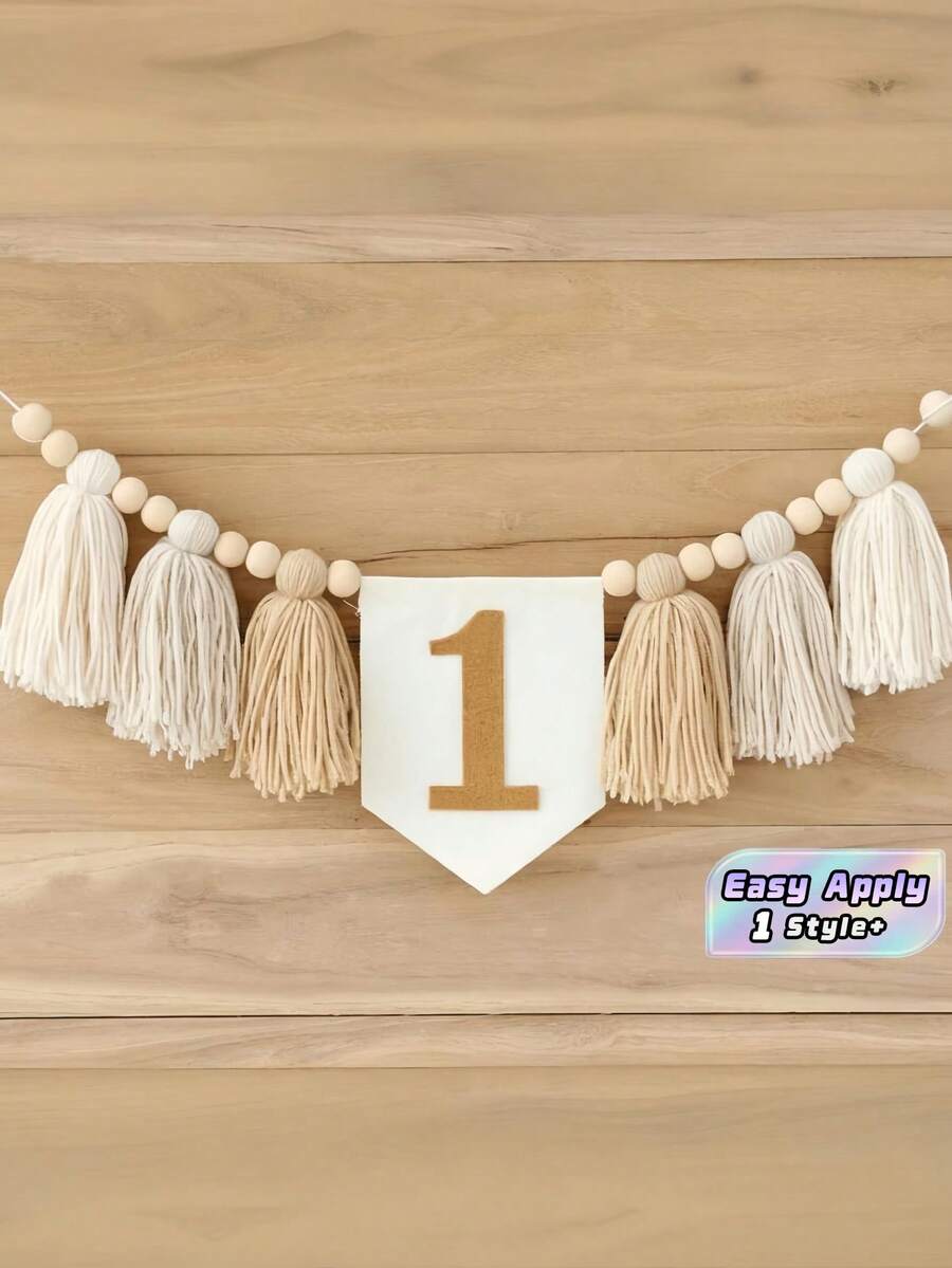 1PC First Birthday High Chair Banner Tassel Flower Garland Boho Style Party Decor Khaki Blue Gray Green Brown Wild Tassel Garland - View 1