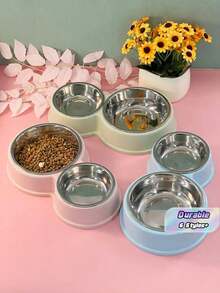 Pet Bowl In 8 Shape Of Stainless Steel With Anti-Slip And Plastic Double For Dogs/Cats - One Piece - Multicolor - View 1