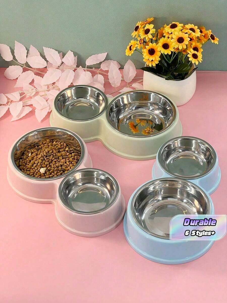 Pet Bowl In 8 Shape Of Stainless Steel With Anti-Slip And Plastic Double For Dogs/Cats - One Piece - Multicolor - View 1