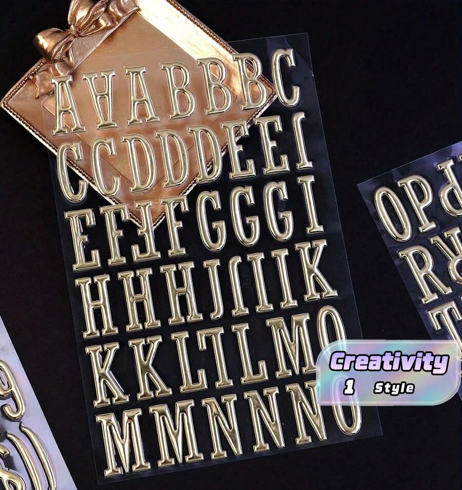 Brand New Creative 3D Gold Foil Letter Stickers, 3 Reusable Self-Adhesive Three-Dimensional Bubble Stickers, Including Uppercase And Lowercase Letters, Numbers 0-9, And Stars - Multicolor - View 1