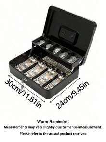Large‑Capacity Secure Cash Box With Spring‑Clip Security Lock, Heavy‑Duty Metal Structure, Non‑Removable Coin Tray & Cash Organizer - Multicolor - View 2