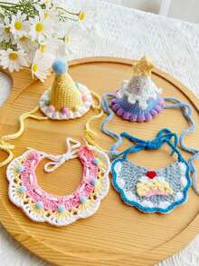PETSIN 1SET Cute Pet Birthday Outfit Knit Hat Saliva Towel Puppy Birthday Photo Props - Multicolor - View 1