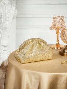 SHECARRY Ladies Fashion Gold Dinner Bag, Exquisite Flash Diamond Clutch Bag, For Parties, Festivals, Weddings, Dress Matching - Gold - View 2